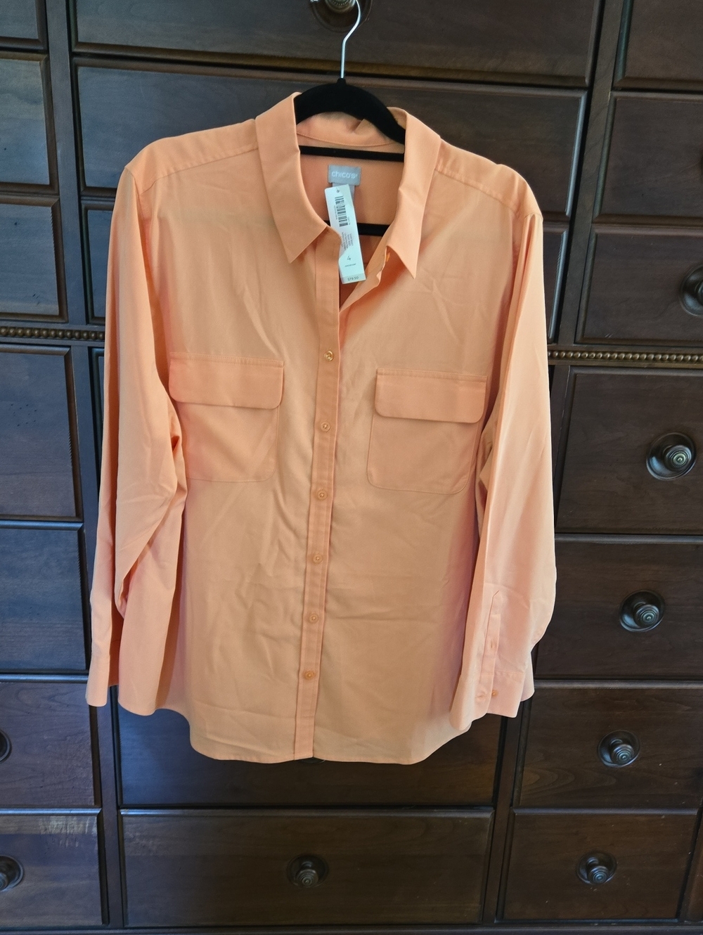 NWT Chico's Peach Button-Front Blouse with Chest Pockets Size 4 or XXL